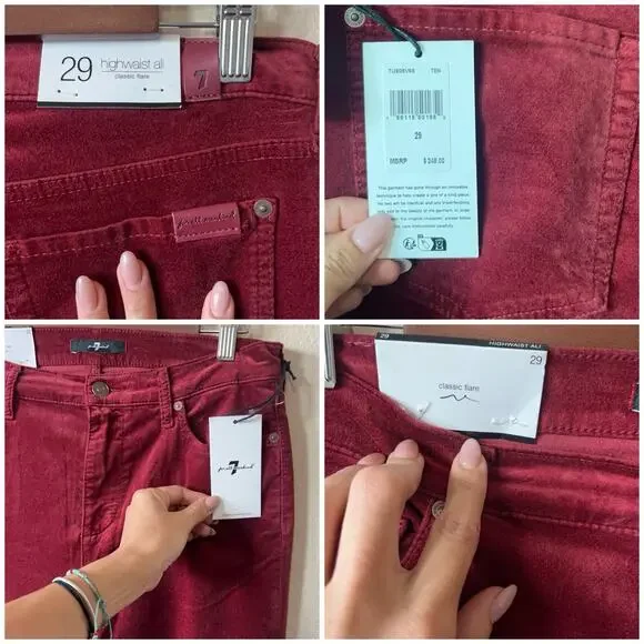 7 For All Mankind HW Ali Velvet Garnet Red High Waist Flare Pants 29 / Retro 70s - Picture 4 of 10